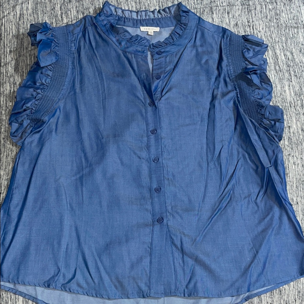 JODIFL Blue Ruffle Sleeve Blouse